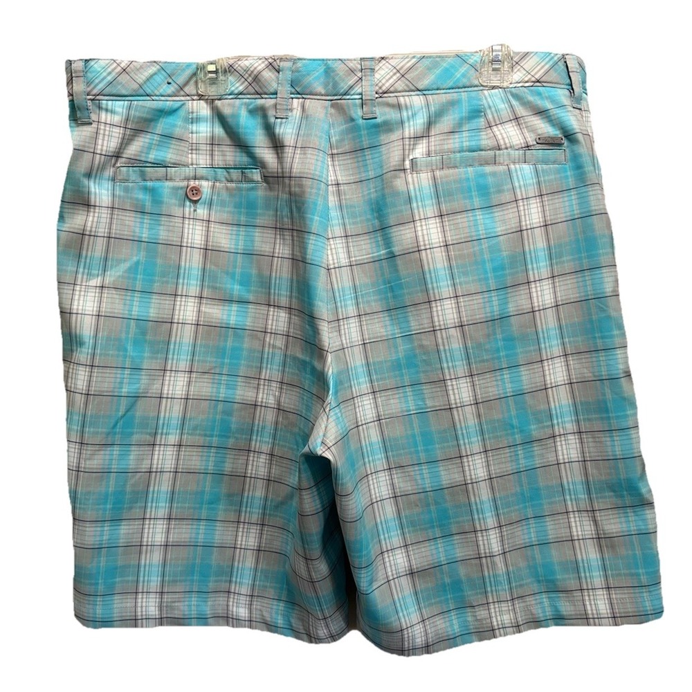 Shark Greg Norman Teal/White Plaid‎ Chino Shorts Size 40 Zip Pockets Mid Rise - Picture 3 of 6